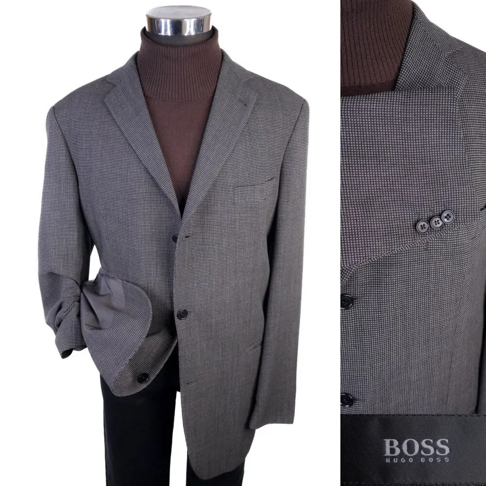 BOSS Hugo Boss Men 3 Button Blazer 44L Wool Gray Coat Jacket Blazer